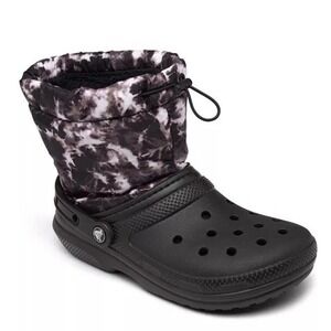 NWT Crocs Classic Lined Neo Puff Tie Dye Boot Black/White Mens 2/Women's 4